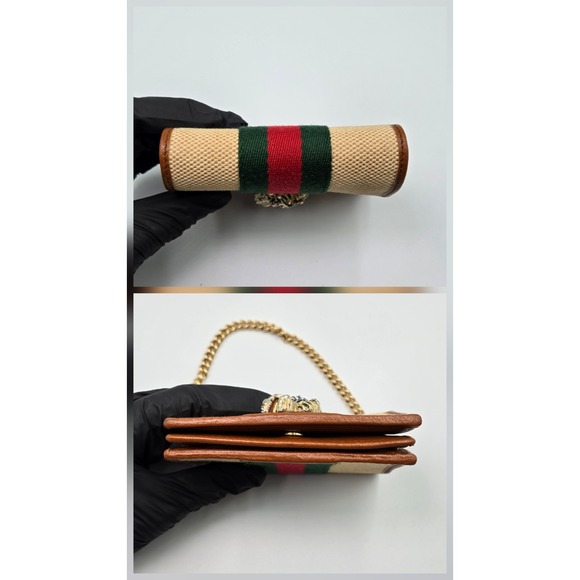 Gucci‎ Tiger Head Wallet on Chain Beige Canvas Brown Leather Gold Chain - Picture 7 of 10